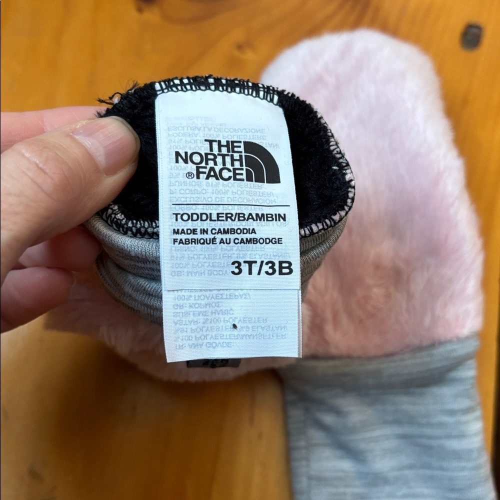 NORTH FACE 3T Pink Minky Osilito Mitt Mittens Thumbs Gray Elastic Band Skiing - Picture 5 of 6